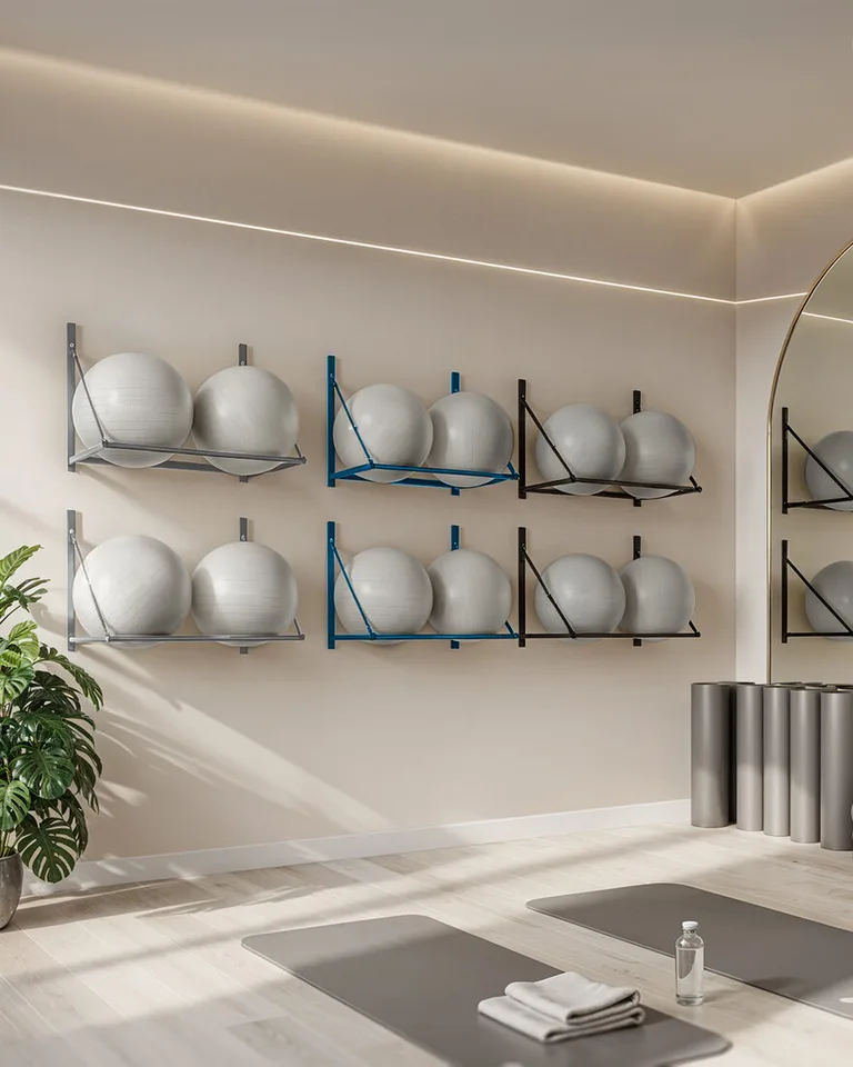 Mingi de fitness pe suporturi Runden într-un studio de aerobic